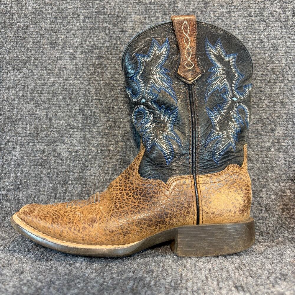 Ariat Brown Black Leather Western Cowboy Boots Blue Stitching Youth Size 1.5 D